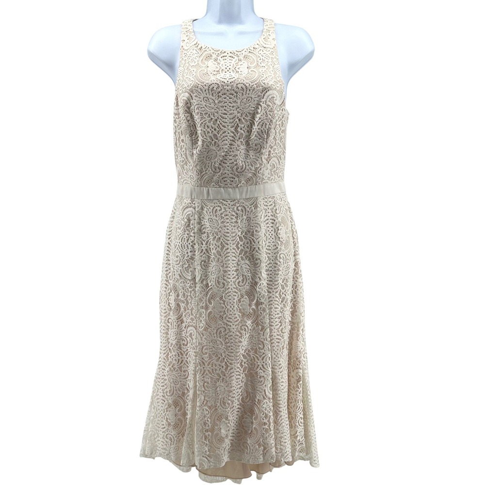 David's Bridal DB Studio Lace Dress Women 6 Ivory Nude Elegant Midi Wedding‎